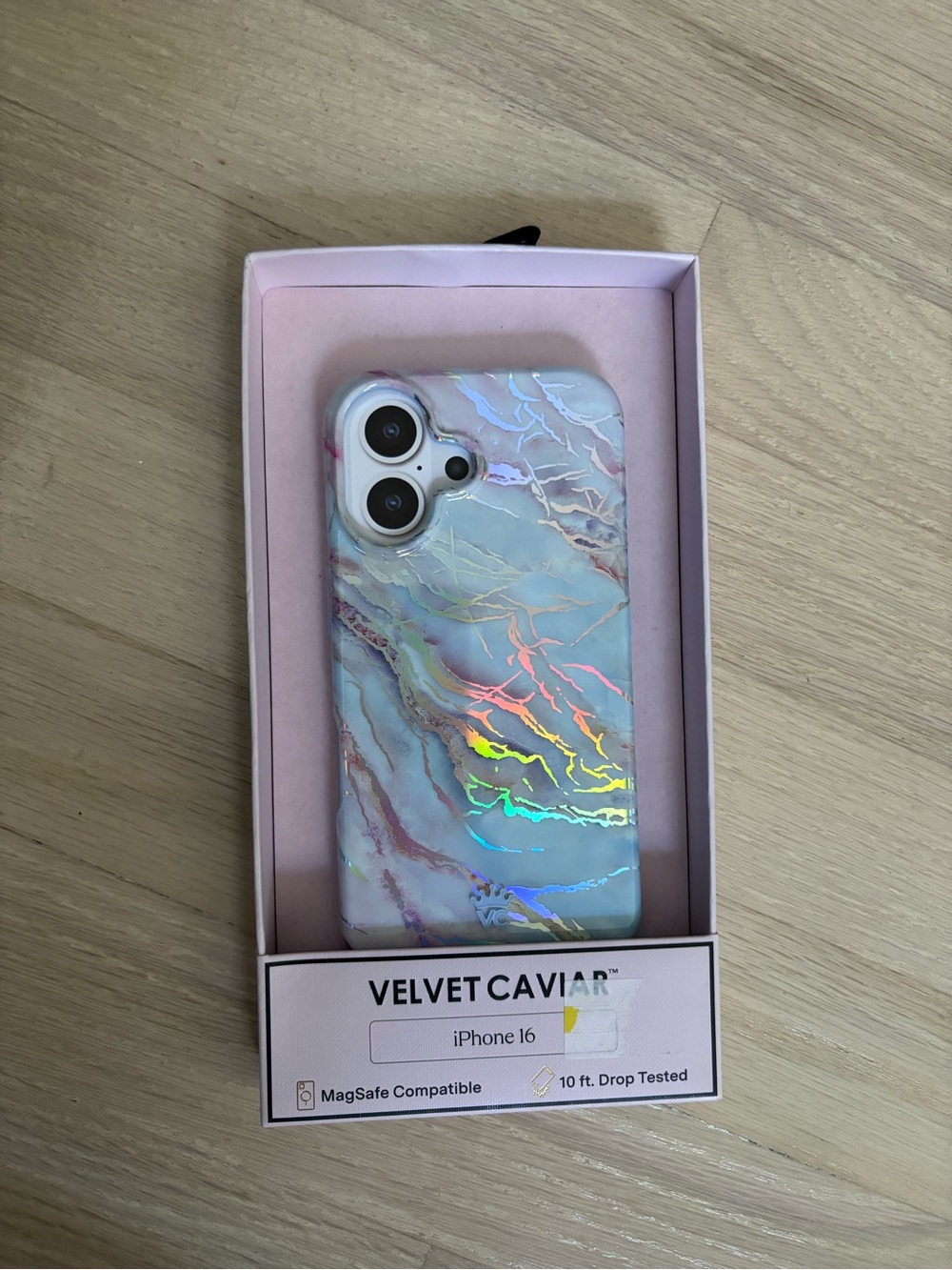 Velvet Caviar Shiny Marble iPhone 16 Case - White with Pastel Accents - NWT